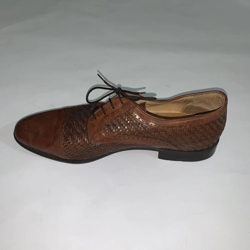 Johnston & Murphy Domani Shoes Mens 10.5 M Brown Woven Cap Toe Derby Dress Italy